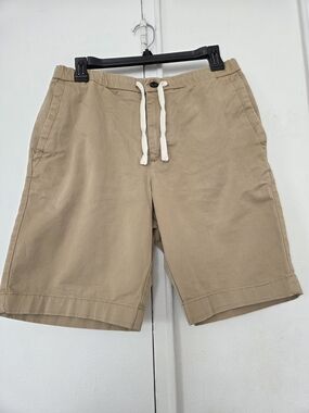 Zara Men's Khaki Drawstring Chino Shorts with White Cord
